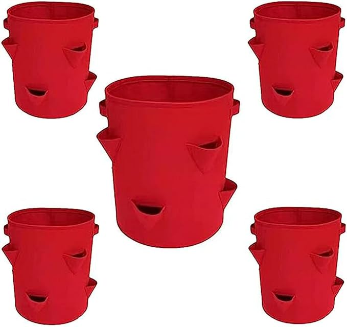Ulalaza 5PCS Potato Grow Bags with Flap Plant Grow Bags Fabric Multi Ribbon Potato Bag Tomato Vegetable Growth Non-Woven Felt Planting Bag Transparent