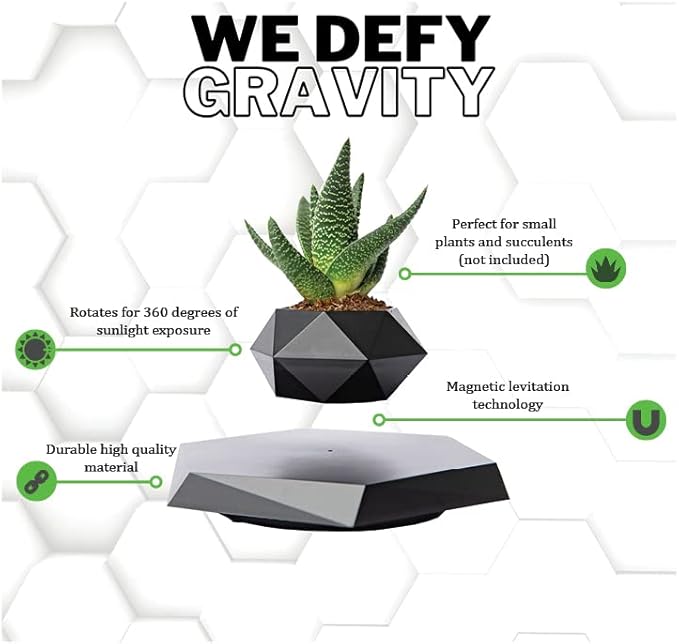 BandDlevs Floating Pots for Plants - Levitating Pot - Levitating Planter for Bonsai, Succulents, Air Plants - Floating Magnetic Display for Home Office Desks - Magnetic Levitation Plant Holder (Black)