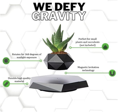 BandDlevs Floating Pots for Plants - Levitating Pot - Levitating Planter for Bonsai, Succulents, Air Plants - Floating Magnetic Display for Home Office Desks - Magnetic Levitation Plant Holder (Black)