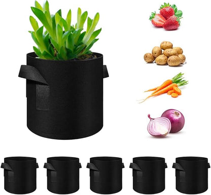 5-Pack 3 Gallon Grow Bags Heavy Duty Thickened Nonwoven Fabric Pots with Handles, Plant Grow Bags for Vegetables/Flower/Plant/Fruits, Black