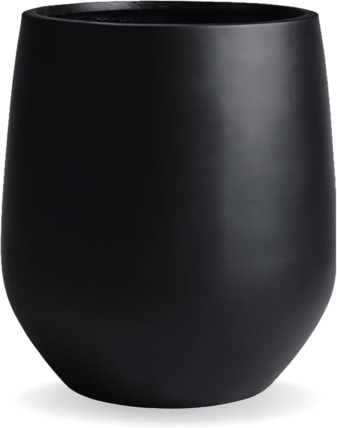 21" H x 19" D Corso Fiberstone Round Tapered Planter with Drainage Hole, Smooth Finishes, Weather Resistant for Indoor and Outdoor Use, Included 2 Extra Coco Mats (Black, 15" Pot Opening)