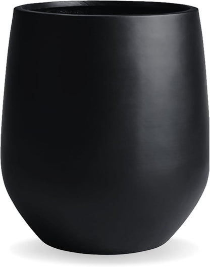 21" H x 19" D Corso Fiberstone Round Tapered Planter with Drainage Hole, Smooth Finishes, Weather Resistant for Indoor and Outdoor Use, Included 2 Extra Coco Mats (Black, 15" Pot Opening)