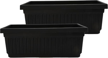 The HC Companies 24 Inch Venetian Window Planter Box with Drainage Plug, Lightweight UV-Resistant Plastic Indoor & Outdoor Planters, 2-Pack Flower Box for Garden & Home Decor, Black