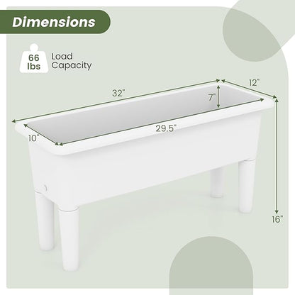 Giantex Raised Garden Beds Outdoor Set of 2, Self-Watering Planter Box with Detachable Legs & Drainage Hole, Outdoor Raised Container for Vegetable Fruit Herbs, 31.5”Lx12”Wx16”H, Easy Assembly (White)