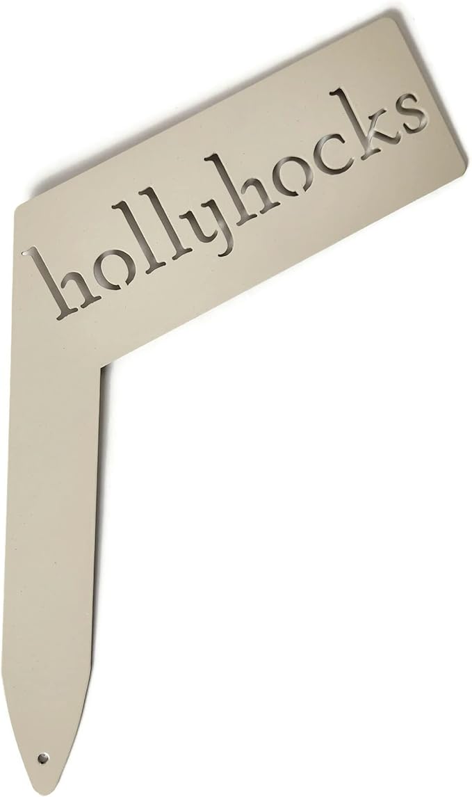Planter Size Small Metal Garden Plant Vegetable Flower or Herb Markers 13.5 Inches Tall (hollyhocks, Cream)