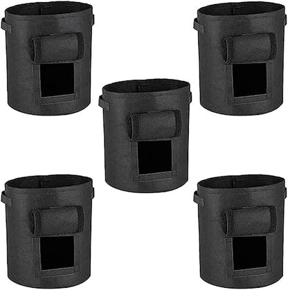 Ulalaza 5PCS Potato Grow Bags with Flap Plant Grow Bags Fabric Multi Ribbon Potato Bag Tomato Vegetable Growth Non-Woven Felt Planting Bag Transparent