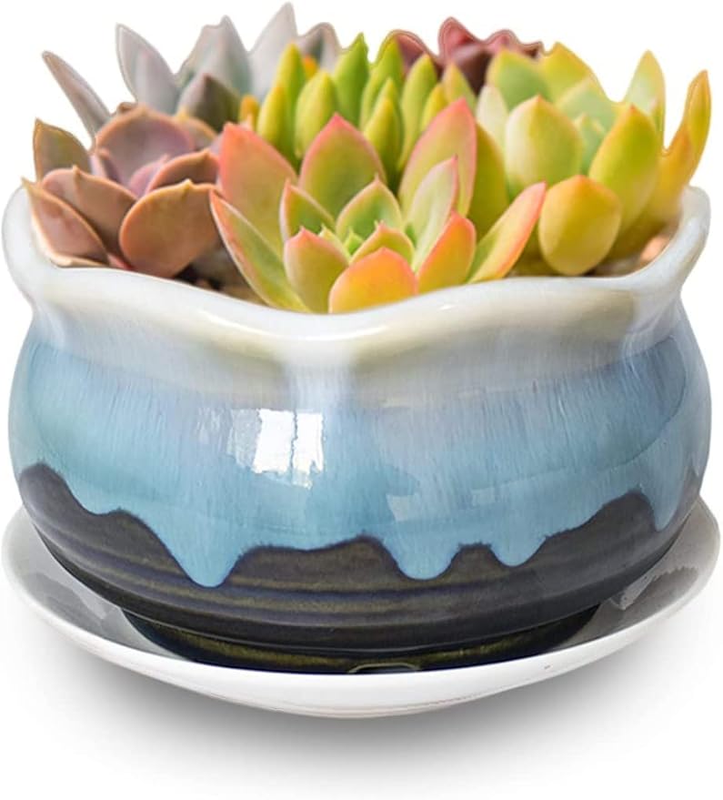 Dahlia 5.5'' Inch Rustic Drip Glazed Ceramic Planter/Succulent Pot/Plant Pot, Turquoise