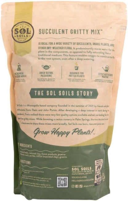 Sol Soils Succulent Gritty Mix 2 Quarts - Fast Draining Peat Moss Free Succulent Soil Potting Mix with Coconut Husk Chips, Perlite & Pumice