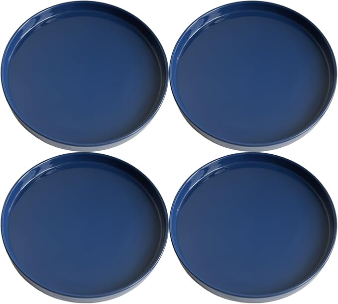 Plant Saucer Pot Tray Planter Saucers 4 Pack 4 inch, 5 6 7 8 9 10 11 12 13 15 Inch for Indoors Outdoor, Durable Sturdy Ceramic Flower Drainage drip Water Tray for Glazed Pots Base ((4.5"/4.1"-Blue)