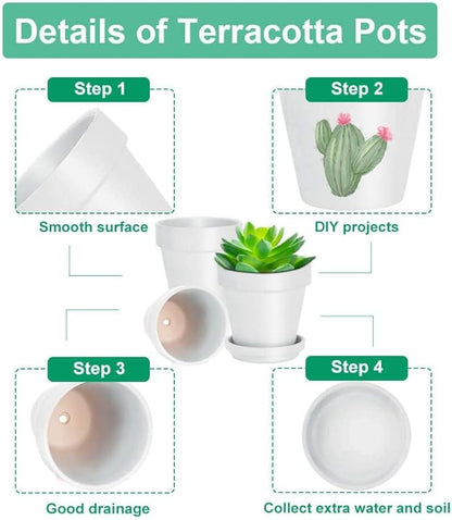 vensovo White Terracotta & Clay Pots with Saucer - 6 Pack 5 Inch Terra Cotta Pot Ceramic Pottery Planter Cactus Flowerpots Drainage Hole, Great for Plants, Crafts and Wedding Favor
