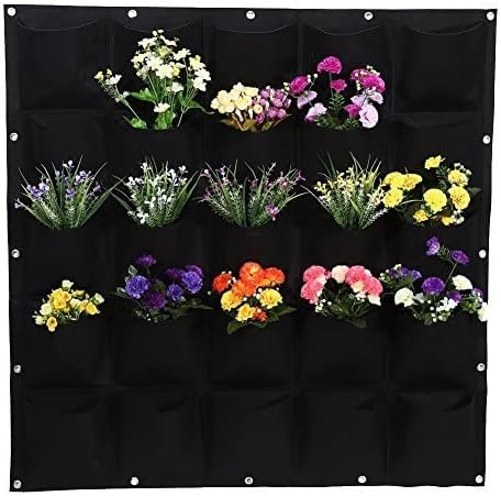 Yosoo 25 Pockets Planting Bags Wall Hanging Gardening Planter Outdoor Indoor Vertical Greening Grow Bags Flower Growing Container, Black