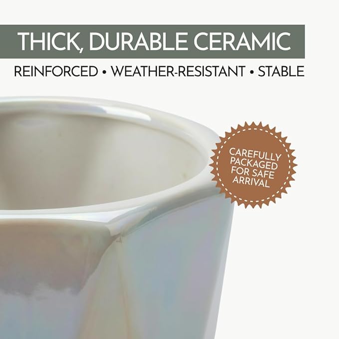 Coco Andrea Ceramic Plant Pots for Indoor Plants with Drainage & Saucers - 5-inch Iridescent White Planters for Houseplants, Succulents & Flowers - 2-Piece Housewarming Gift Set (2, Large)