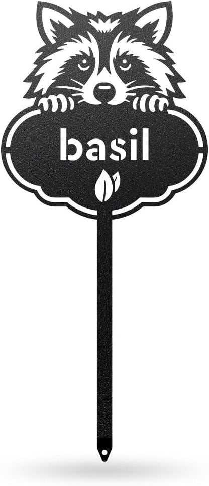 RealSteel Rocky The Raccoon Plant Markers – Cute Metal Garden Labels for Herbs & Vegetables | Outdoor Steel Plant Stakes for Garden, Greenhouse & Raised Beds | Gardening Gift | USA (BASIL-B-6X13)