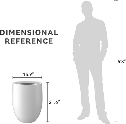 Kante 21.7" H Pure White Concrete Tall Planter, Large Outdoor Indoor Decorative Pot with Drainage Hole and Rubber Plug, Modern Round Style for Home and Patio