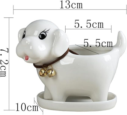 Ceramic Succulent Plant Pot Cactus Plant Pot Flower Pot Container Planter with Drainage Hole Home Office Desk Garden Gift Idea Animal Shaped Flower Pot Cute Vase Pot (White Dog)