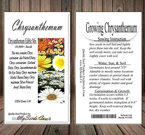 Big Pack - Chrysanthemum Species Mixed Seed (10,000+ Seeds) - Contains Painted Daisy, Garland Daisy, Ox-Eye Daisy, Alaska and Silver- Edible Flower Seeds (Big Pack - Chrysanthemum Mix)
