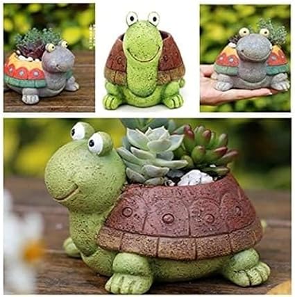 Turtle Succulent Planter Pots - Handmade Resin Bonsai Pot with Drainage Hole, Mini Plant Pot for Succulents, Turtle Decor & Gifts for Women, Small Succulent Pots for Office Desk & Home