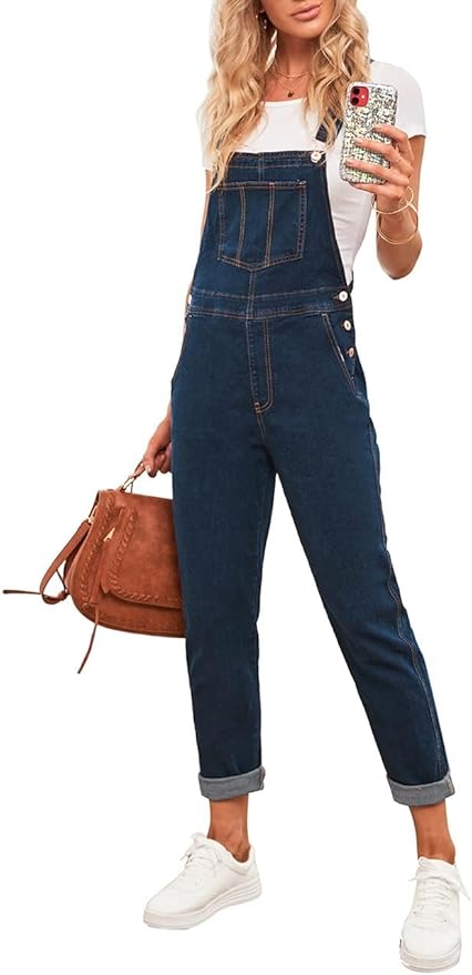 Vetinee Womens Classic Adjustable Straps Pockets Denim Bib Overalls Jeans Pants