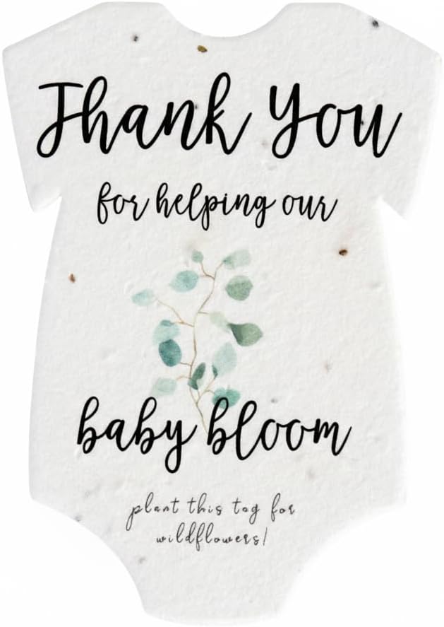 Onesie Seed Paper – 15 Green Shower Favors for Guests with Wildflower Seeds, Writable & Plantable, Shower Favor Gifts for Guest