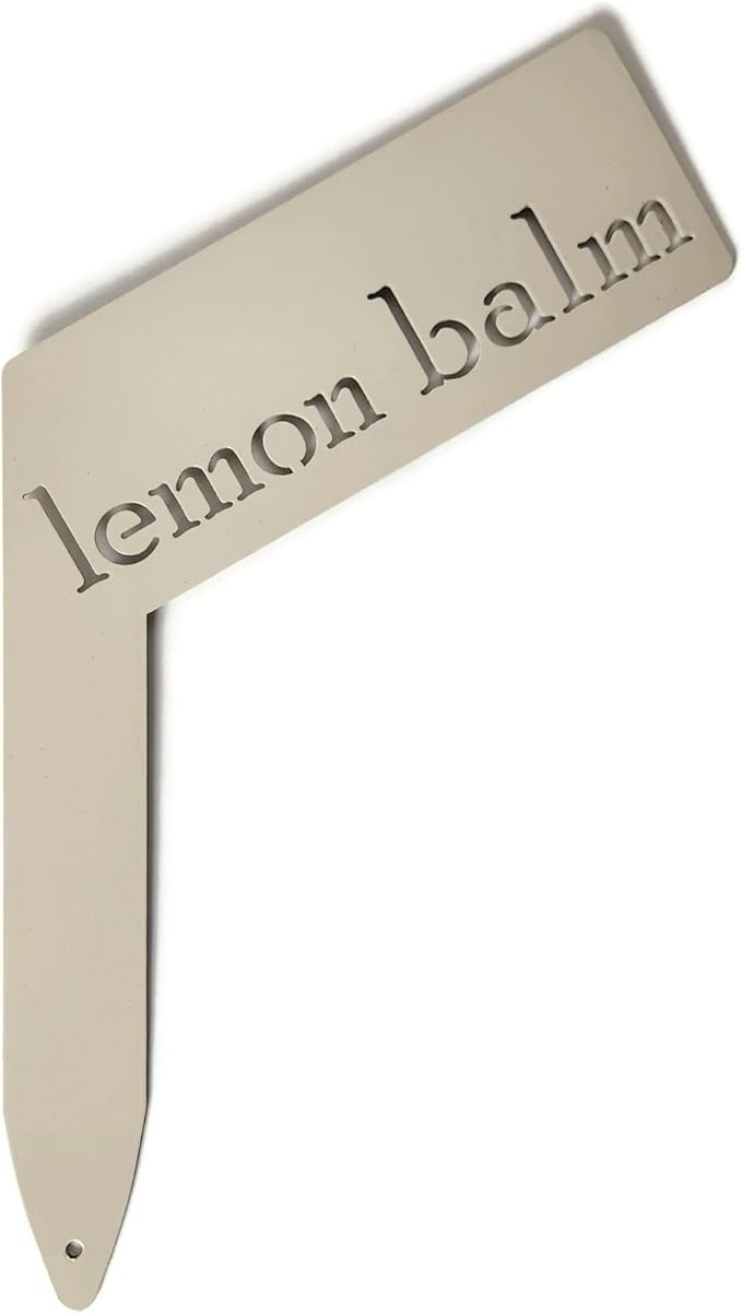 Planter Size Small Metal Garden Plant Vegetable Flower or Herb Markers 13.5 Inches Tall (lemon balm, Cream)
