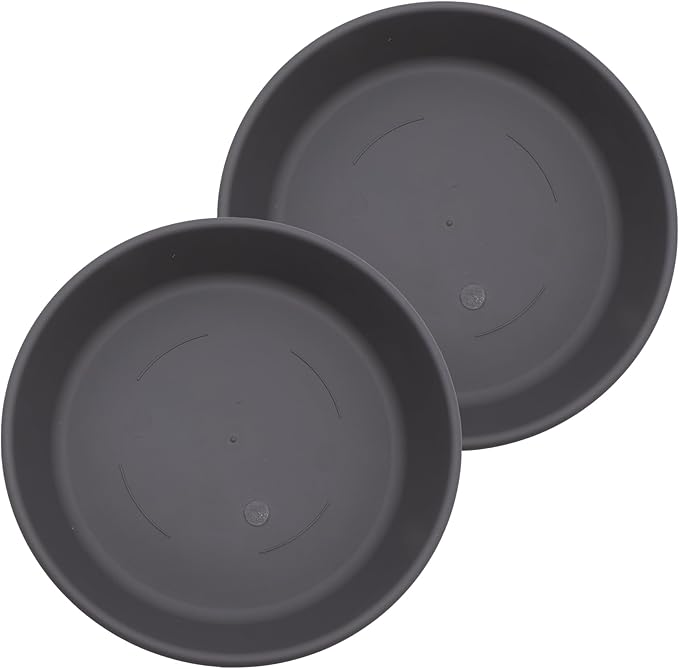 The HC Companies 17.5 Inch Classic Round Plant Saucer, Lightweight UV-Resistant Plastic Outdoor & Indoor Flower Pot Tray, 2-Pack Plant Pot Trays for Garden & Home Decor, Warm Gray