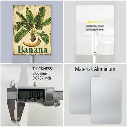 Uptell Vintage Aluminum Banana Fruit Signs Yard Sign with Stake for Garden Fruit Garden Label Stakes Plant Markers for Outdoor Plants Waterproof 7x8.8 inch