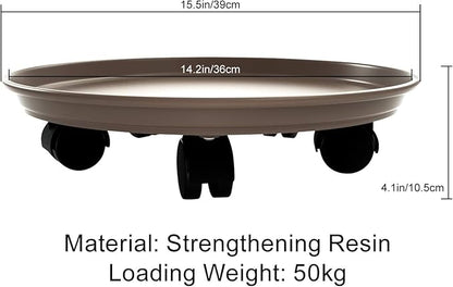 2Pcs Plant Caddy,Planter Pot Mover, Plant Pot Pallet Dolly Caster with Universal Wheels, Round Movable Planter Dolly Trolley Tray Pallet Outdoor Indoor Tree Flower Stand Planter (15.5 inch+2pcs+brown)