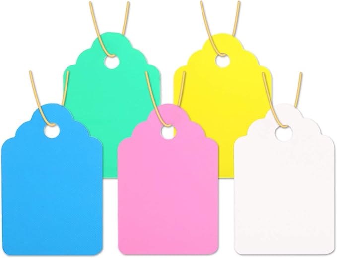 500pcs Waterproof Tags with String, Plastic Reusable Plant Labels Hanging Marking Tags for Gardening Jewelry Clothing(5 Colors/4.53cm)