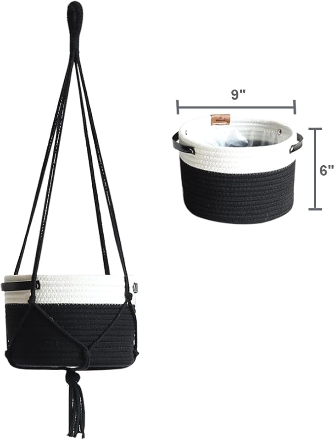 Indoor Hanging Flower Pot Basket,Party Wedding Home Garden Hanging Planter, Waterproof Lining Hydroponic Plant Pot-Black