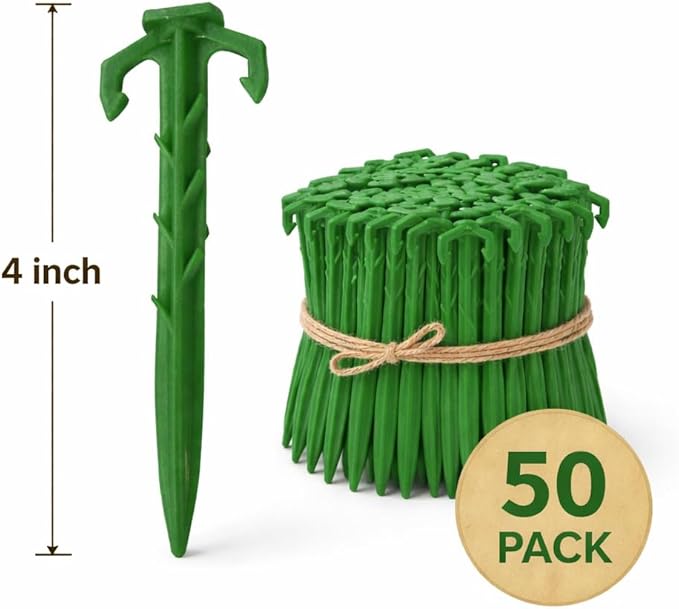50 ct. Contractor Grade 4 Inch Biodegradable Stakes, Sod Staples for Securing Weed Fabric, Landscape Fabric, Netting, and Blanket