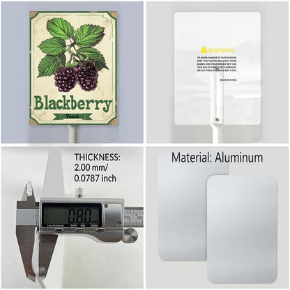 Uptell Vintage Aluminum BlackBerry Fruit Signs Yard Sign with Stake for Garden Fruit Garden Label Stakes Plant Markers for Outdoor Plants Waterproof 8x12 inch