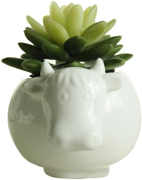 Cute Succulent Planter Animal Shaped Flower Pot Decor for Home Office Desk (Cow)