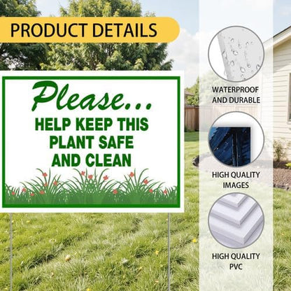 Please help keep this plant safe and clean Yard Sign With Stake Stand Plastic Signage Double Sided Sign Funny Garden Decor 9 x 12 Inches Sturdy Rust Free Weatherproof Outdoor Use