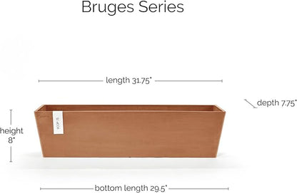 Ecopots Bruges Durable Modern Rectangular Indoor/Outdoor Recycled-Based Composite Flower Pot Planter, Terracotta Color, 31.5"