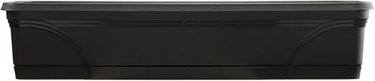 Southern Patio 36 Inch Medallion Weatherproof and Sunray Protected Plastic Hanging Windowsill Garden Box Planter with Drainage Holes, Black