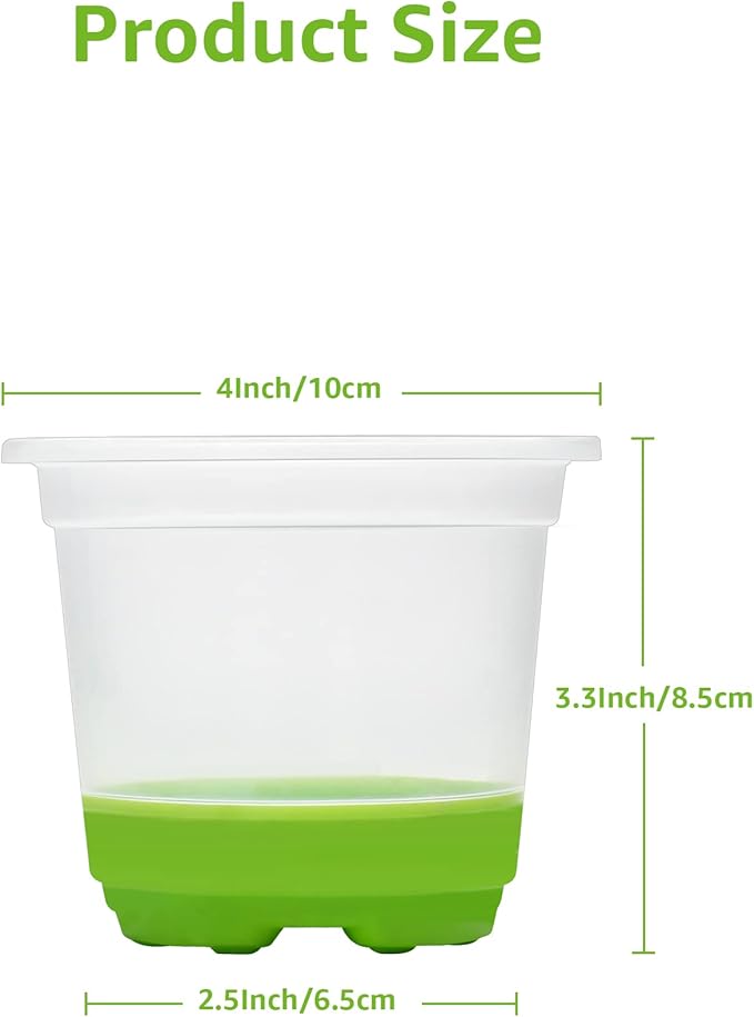MIXC Thickened Clear Nursery Pots with Silicone Base for Easy Transplant 30 Packs 4 Inch, Transparent Plant Pot Reusable Seedling Pots for Vegetable Propagation, Root Cutting, Seed Starting, Green