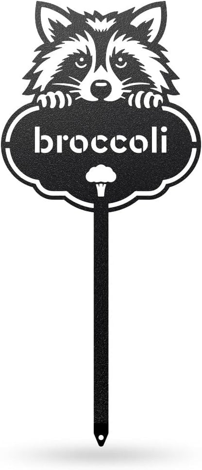 RealSteel Rocky The Raccoon Plant Markers – Cute Metal Garden Labels for Herbs & Vegetables | Outdoor Steel Plant Stakes for Garden, Greenhouse & Raised Beds | Gardening Gift | USA (BROCCOLI-B-6X13)