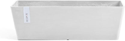 Ecopots Bruges Durable Modern Rectangular Indoor/Outdoor Recycled-Based Composite Flower Pot Planter, Pure White, 17.75"