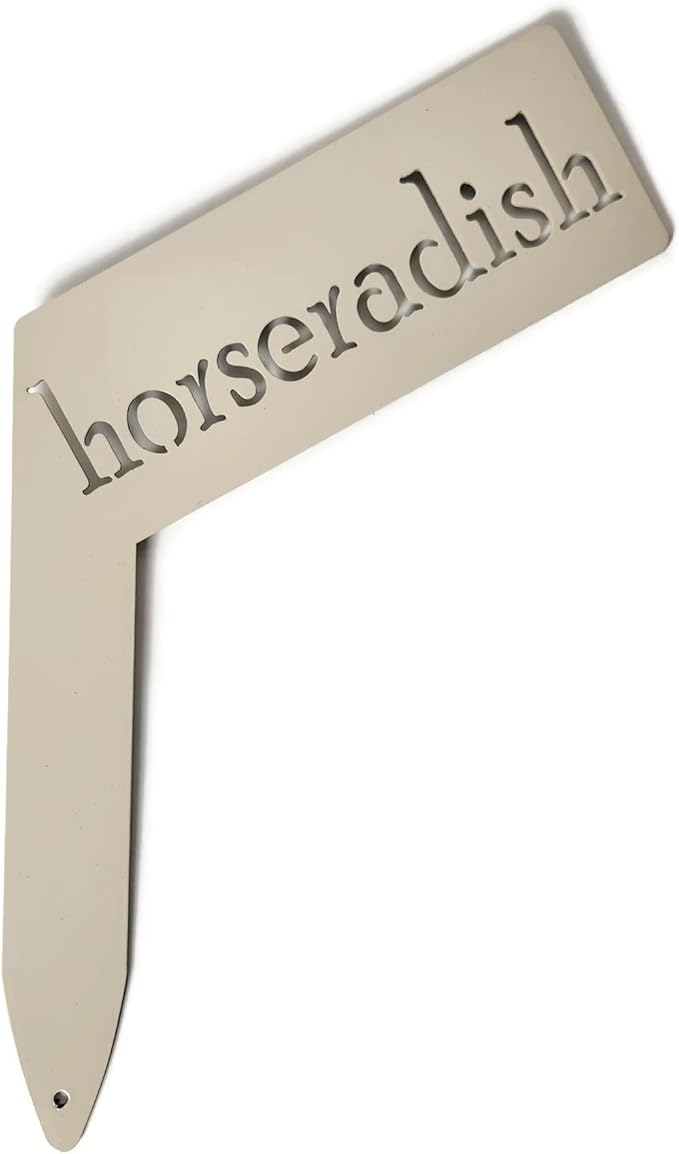 Planter Size Small Metal Garden Plant Vegetable Flower or Herb Markers 13.5 Inches Tall (horseradish, Cream)