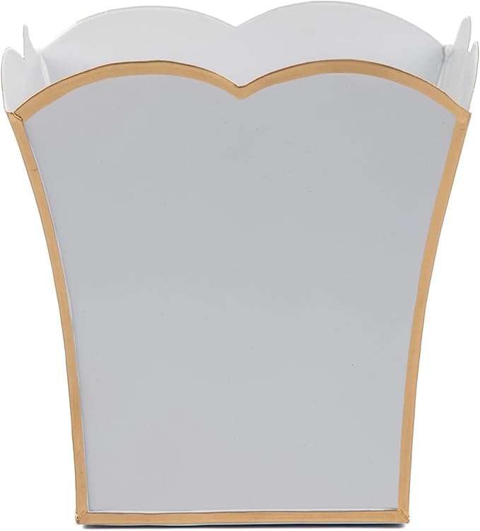 Jaye's Studio Decorative Square Cachepot Flower Pot, House Plant Pot Indoor, Modern Scalloped Planter, Boho Planter, Metal Pot - Floor, Tabletop, Porch & Window Planter for House Decor (White, 6")