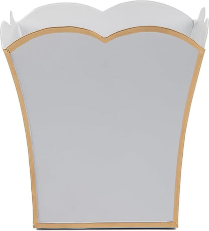 Jaye's Studio Decorative Square Cachepot Flower Pot, House Plant Pot Indoor, Modern Scalloped Planter, Boho Planter, Metal Pot - Floor, Tabletop, Porch & Window Planter for House Decor (White, 6")