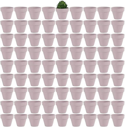 Yishang 1.9 Inch Tiny Pink Terracotta Pots Pack of 72-Small Mini White Clay Pots with Drainage Holes Flower Nursery Terra Cotta Planter for Tiny Cactus,Herb,Succulent Plants,Crafts
