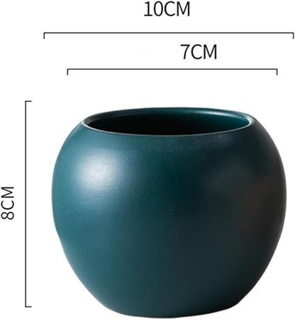 Retro Green Spherical Ceramic Plant Pots Succulent Small Plant Pot Indoor Modern Decorative Indoor-Outdoor Garden Plant Pots with Drainage Holes - Plants Not Included 3.94 x 3.94 x 3.15 Inch