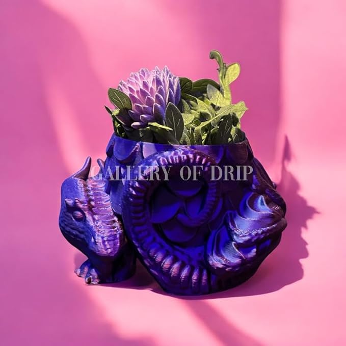 Sleeping Dragon Planter Vase - Gardening and Plant Lover Gifts | Witchy and Cottagecore Home Decor Piece for Succulents or Zen Garden | Medieval Boho Flower Pot with Drainage Holes (Purple Silk)