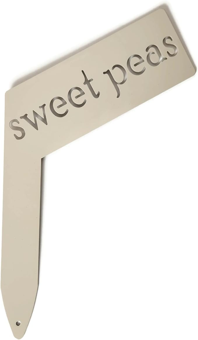 Planter Size Small Metal Garden Plant Vegetable Flower or Herb Markers 13.5 Inches Tall (sweet peas, Cream)