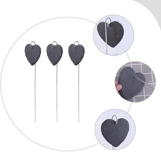 GANAZONO Plant Labels for Outdoor Garden Slate Garden Signs Heart Shaped Reusable Garden Chalkboard Labels Plant Markers Nursery Garden Labels 3 Pcs 10cm
