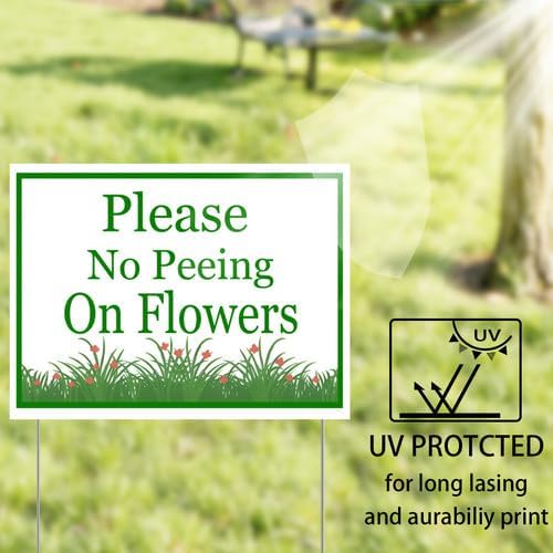 Please No Peeing On Flowers Yard Sign With Stake Stand Plastic Signage Double Sided Sign Funny Garden Decor 9 x 12 Inches Sturdy Rust Free Weatherproof Outdoor Use