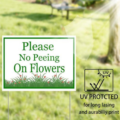Please No Peeing On Flowers Yard Sign With Stake Stand Plastic Signage Double Sided Sign Funny Garden Decor 9 x 12 Inches Sturdy Rust Free Weatherproof Outdoor Use