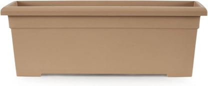 The HC Companies 28 Inch Romana Planter Box with Drainage Plug, Lightweight UV-Resistant Plastic Outdoor Planters, 1-Pack Flower Box for Garden, Patio, Balcony, and Fence, Sandstone