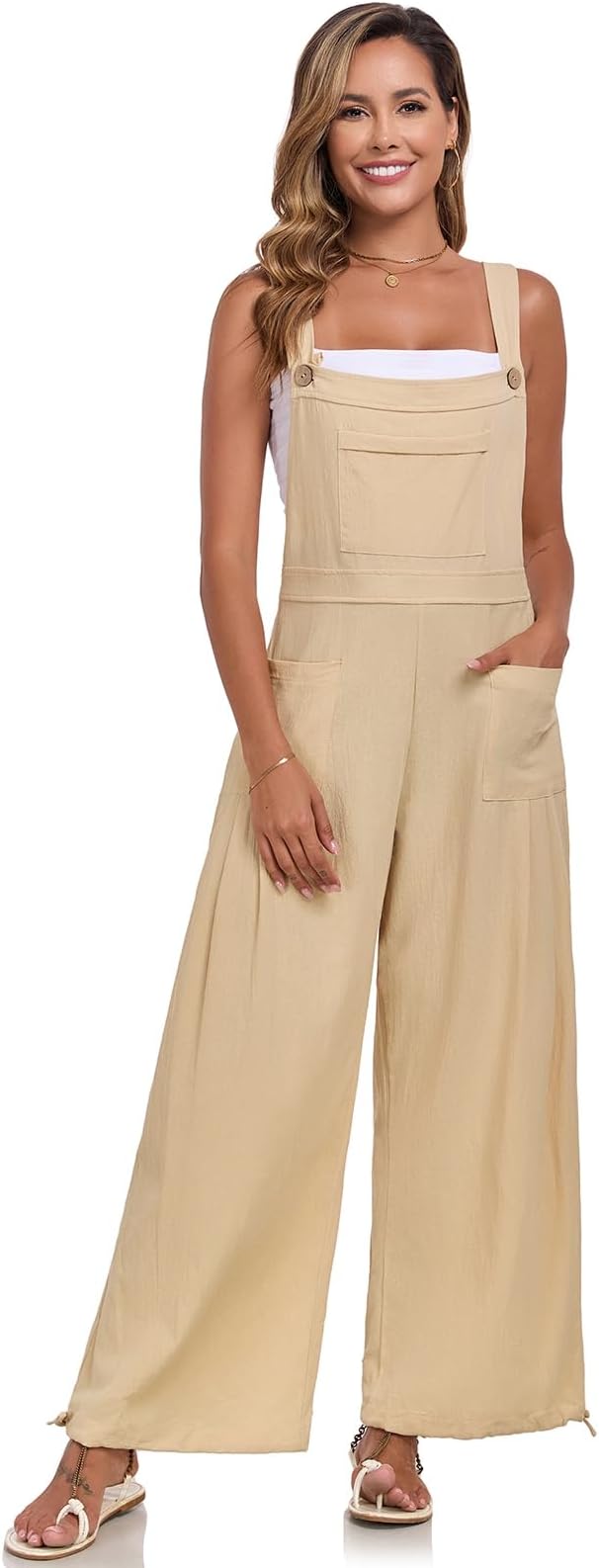 ALSOGO Womens Wide Leg Overalls Loose Beach Vacation Outfits Jumpsuits 2025 Causal Sleeveless Rompers with Pockets